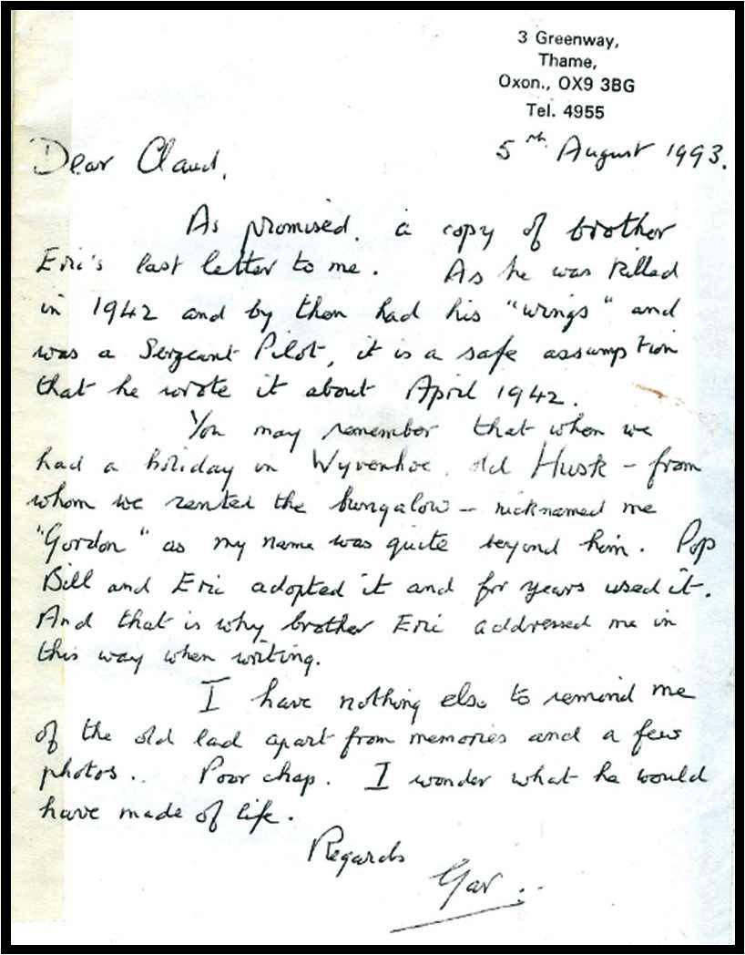 Letter from Gar Presland 5 August 1993