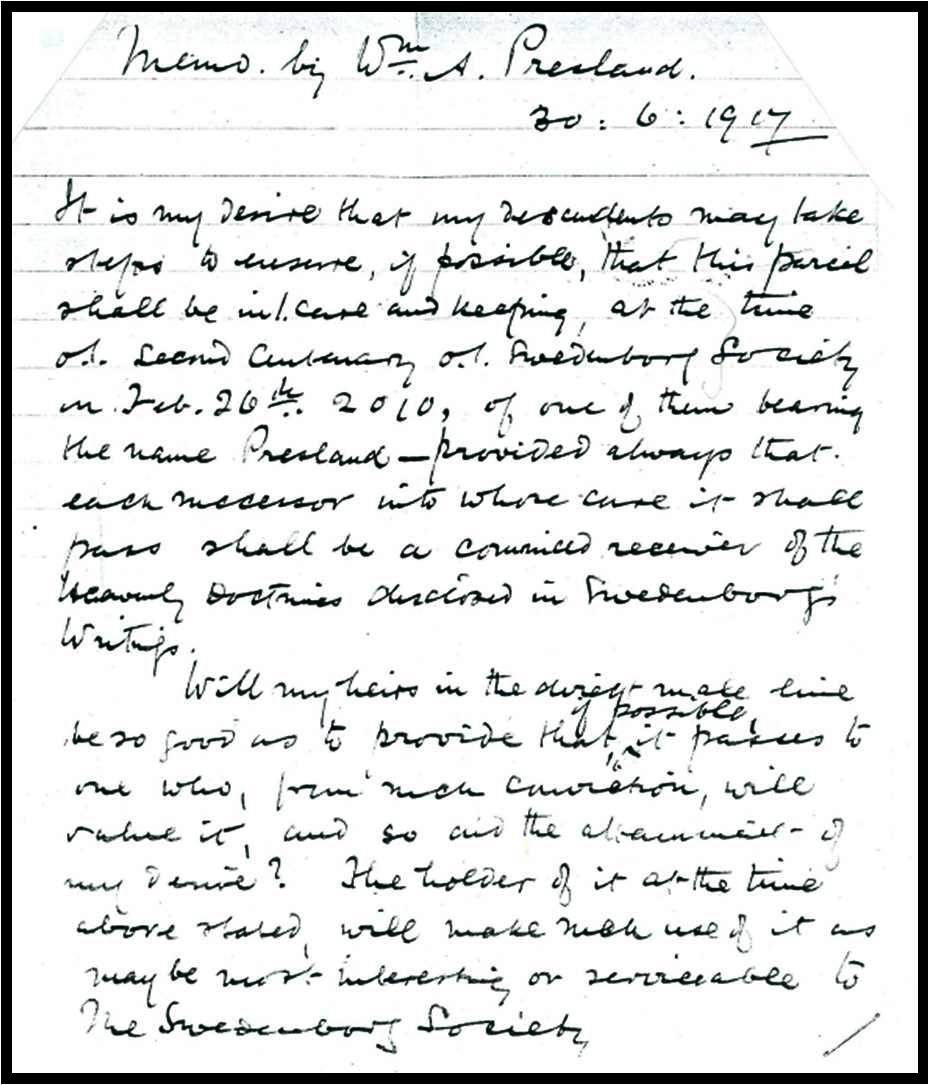 Memo by Rev. William Alfred Presland 30 June 1917